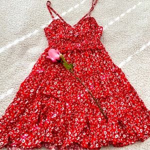 Red spring dress.